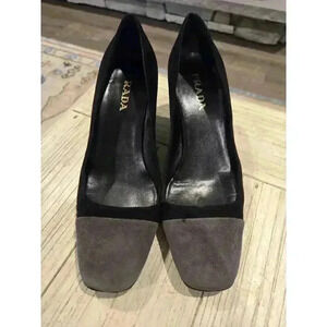Prada Women's Grey Black Suede Pumps 6 Pointed Toe Heels Luxury Whimsygoth